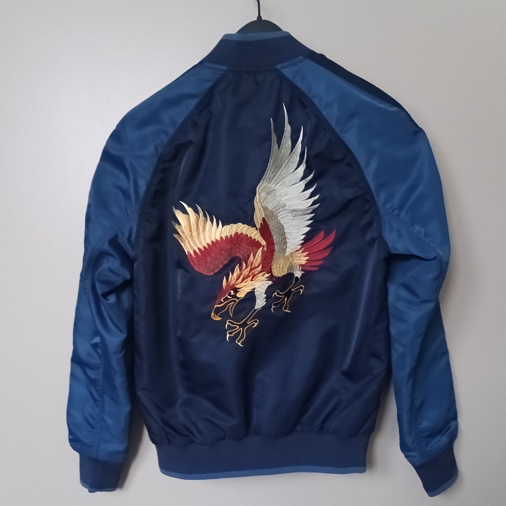 19"ptp 24"length Embroidered Satin Navy Blue His/Her GAP Jacket
